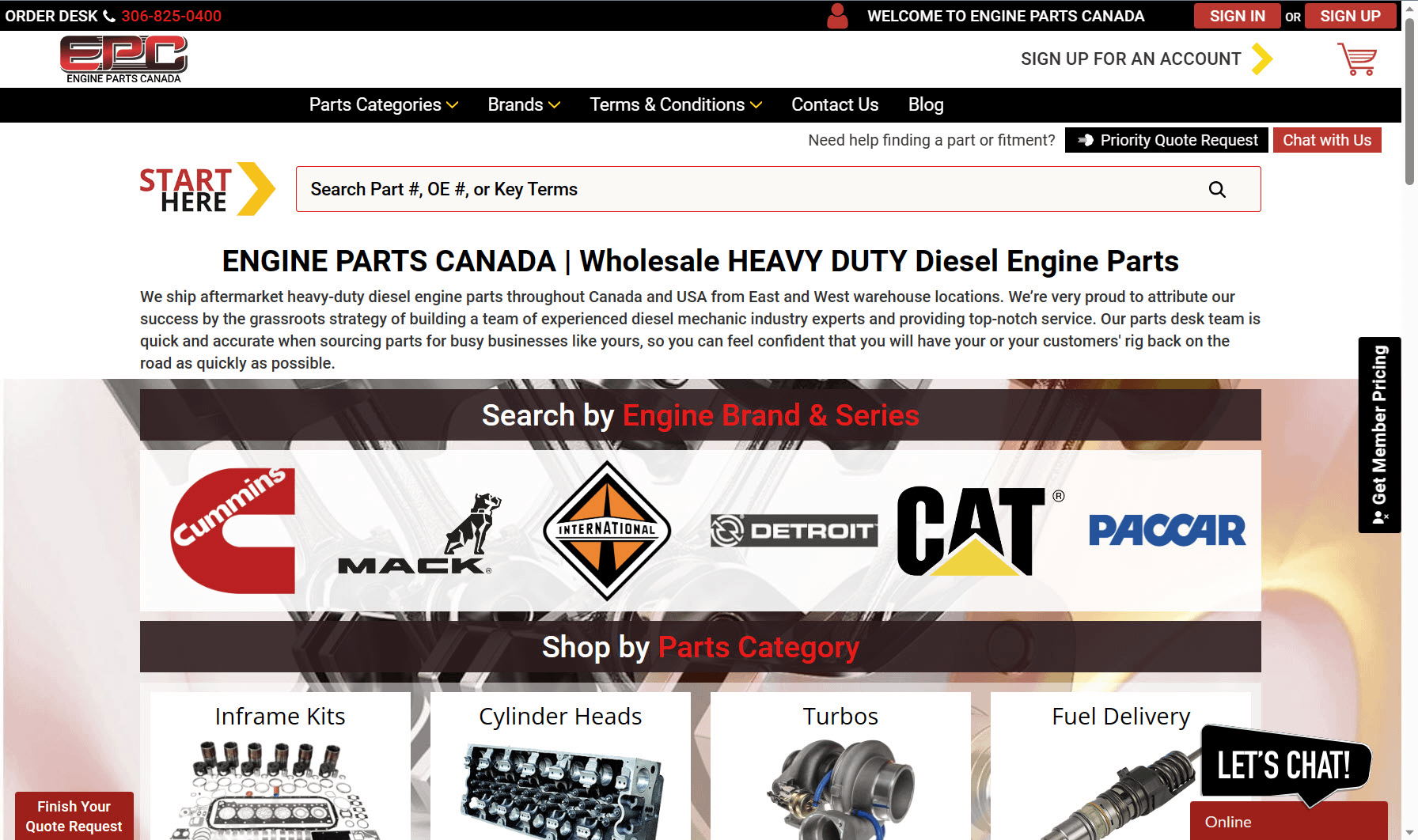 Engine Parts Canada website screenshot